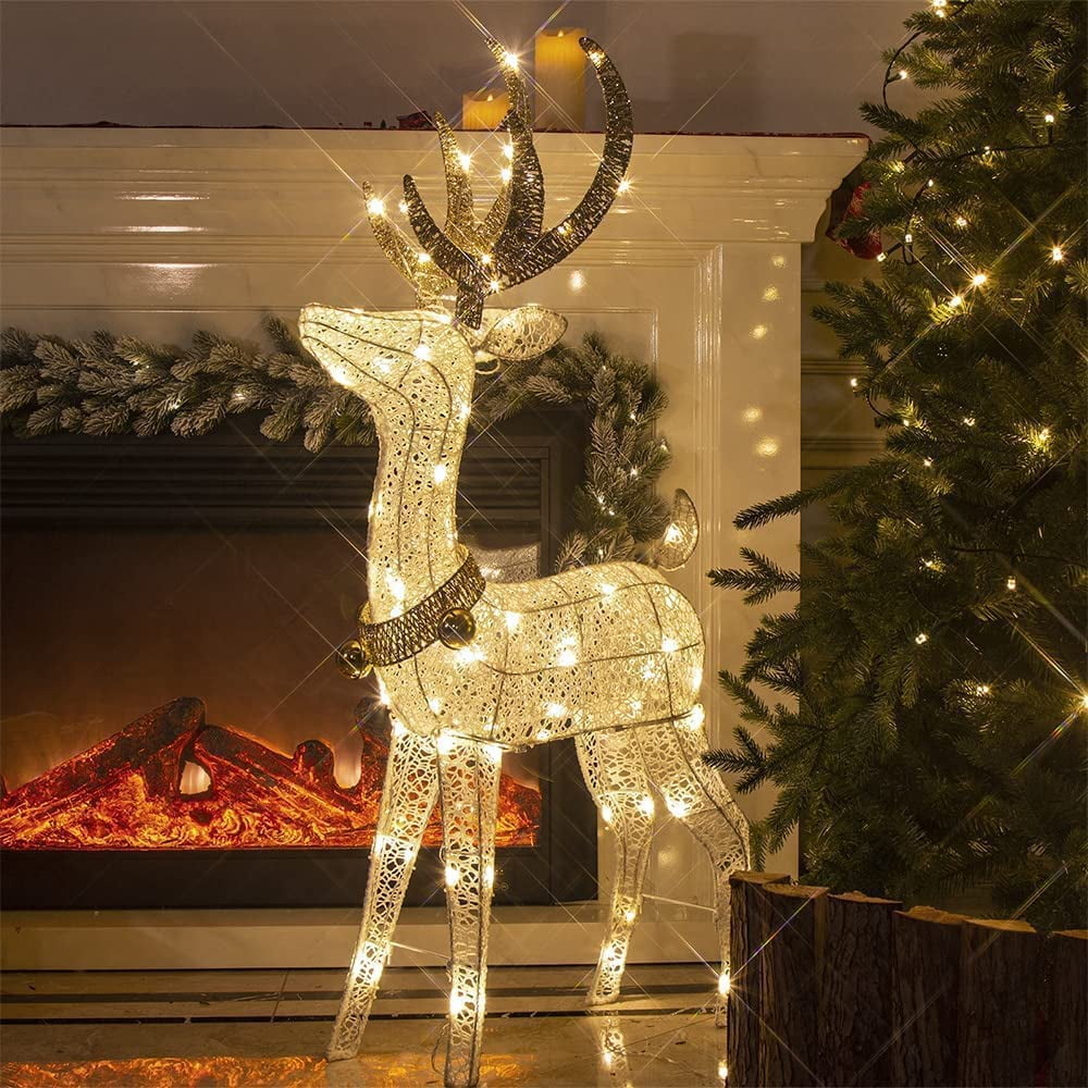 Christmas Reindeer with Red Bow, 5FT Light Up Reindeer Outdoor