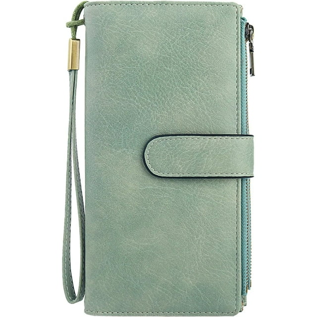 Portefeuille pour Femmes Grande Capacité Porte-Cartes de Crédit Portefeuille Rfid Femmes Double Poche à Glissière Pochette Poignet Bifold pour Dames Portefeuille en Cuir,Noir