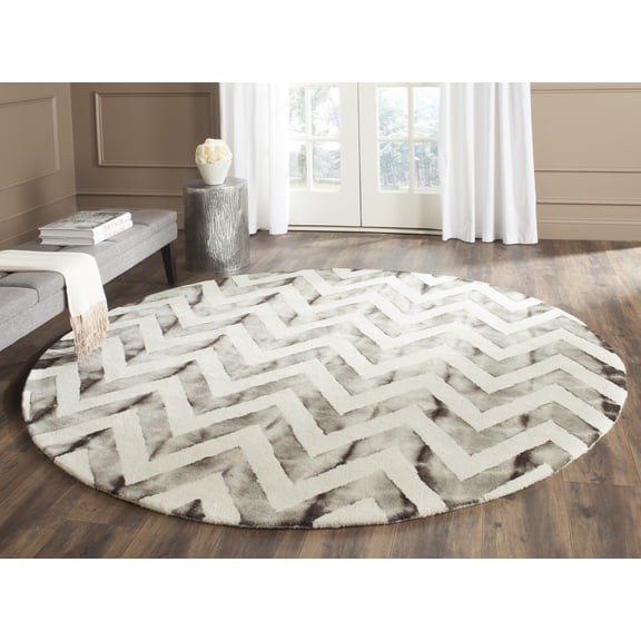 Safavieh Dip Dye Lara Distressed Wool Area Rug, Ivory/Charcoal, 7' x 7' Round