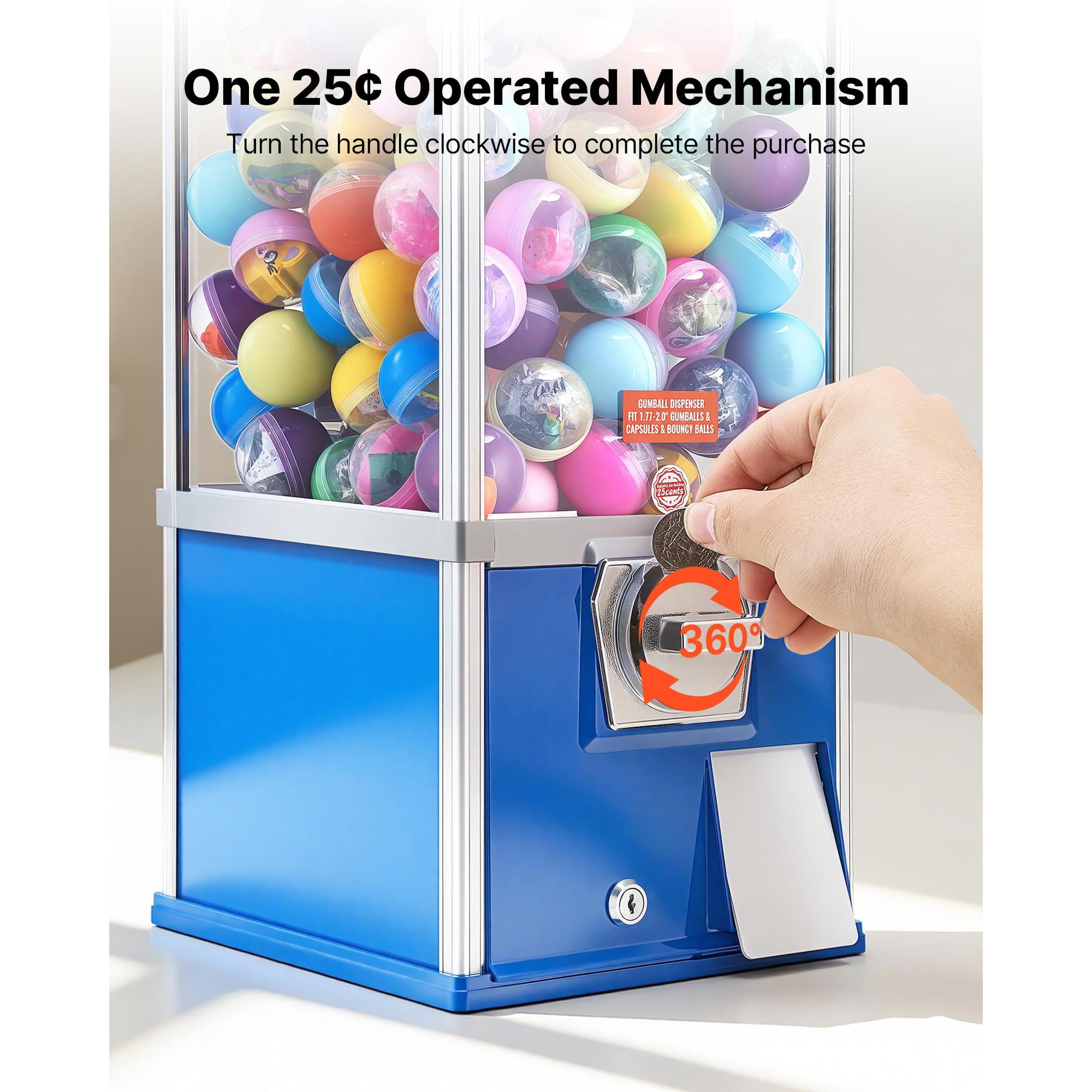 KFFKFF 21-Inch Tall Candy Vending Machine, Coin-Operated Dispenser for Shopping Centers, Supermarkets, Entertainment Venues, and Arcades, Accommodates Up to 180 1.77-Inch Round Candies