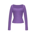thumbnail image 6 of LEAVINGSUO Fall Tops for Women 2026 Fashion Solid Color Leisure Long Sleeve Base Layer Round-Neck Shirts Tops Purple M, 6 of 7