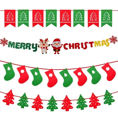 Christmas Flag Banners, Home Decor Bunting Garlands Sign Christmas Party Decor Holiday String Ornaments Designed Santa Claus Christmas Tree Santa Socks Rabbit Christmas Tree