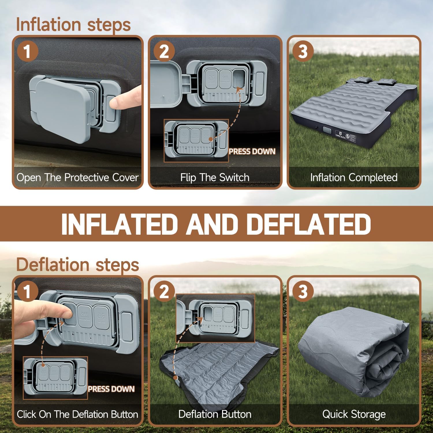 Umbrauto Truck Bed Air Mattress with Built in Pump for 5.5-5.8ft Short Beds, Upgraded Peach-Skin Surface Inflatable Airbed for Truck Tents, Camping, and Travel