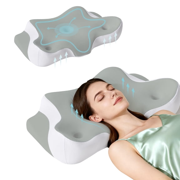 EDX 24 x 16 inch Cervical Ergonomic Pillow - Memory Foam Neck Pain Relief for Side/Back/Stomach Sleepers, Grey