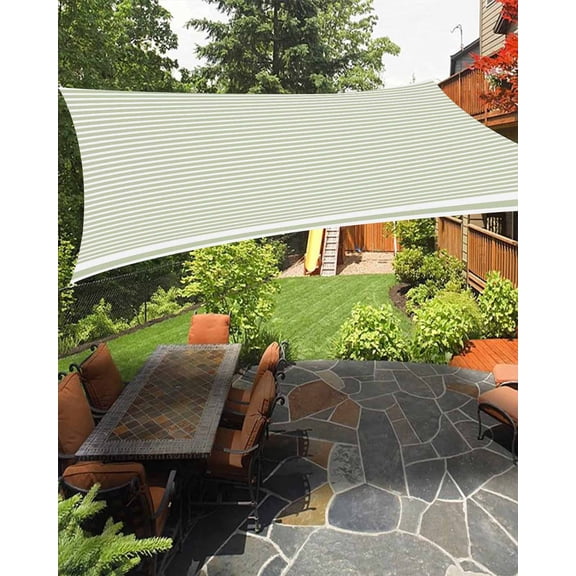 Farmhouse Sage Green White Striped Sun Sail Shades Rectangle Canopy,Sunlight Block Heavy Duty Curved Backyard Shade Cover,Modern Stripes Waterproof Sun Shades for Patios Garden Pergola 6.5'x10'
