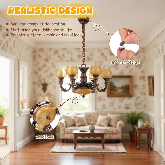 KALLORY Dollhouse Working Chandelier Light Miniature Ceiling Lamp Multi Plastic 1Pack