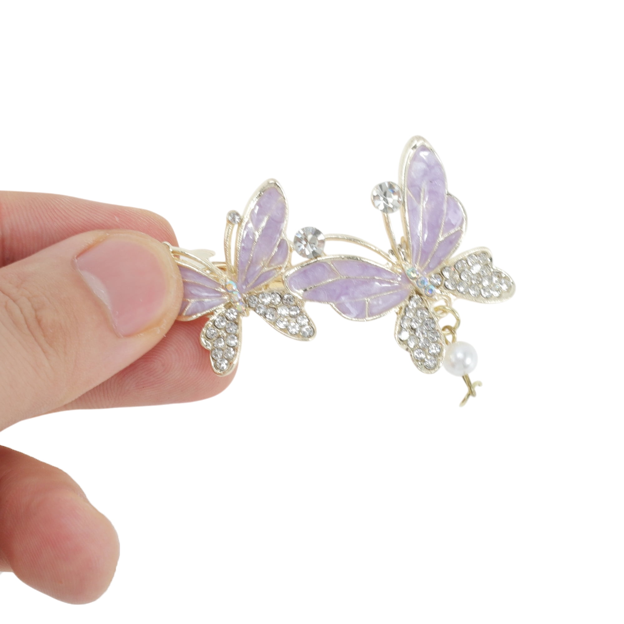 Unique Bargains Exquisite Butterfly Pendant Spring Clip Hair Clips Purple Silver Tone