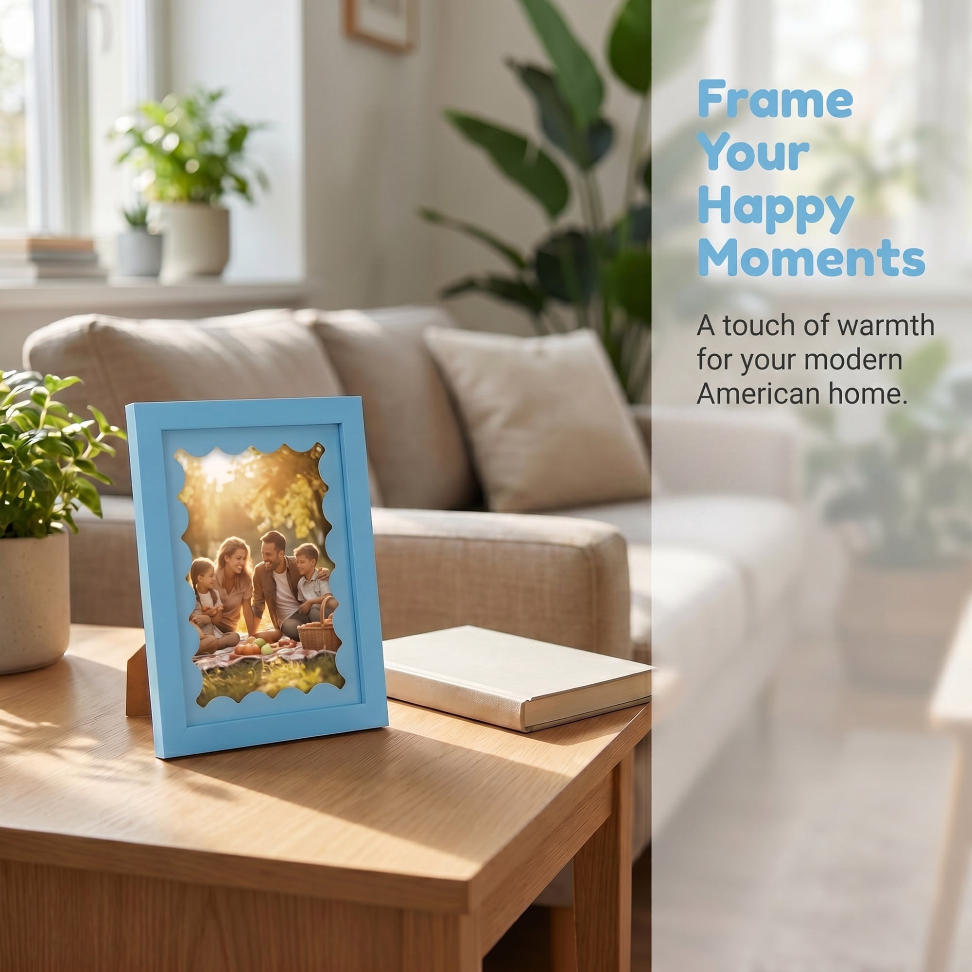 Unique Bargains MDF Wood Cute Wavy Picture Frame Blue 4" x 6"