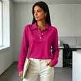 thumbnail image 6 of UDAUDU Polo Shirts for Women Long Sleeve Tops Golf Tees 3-Button Collared | Womens Polo, Collared, 3-Button, Golf, Cotton Blend, Casual Office Tops, Business, Work, Comfortable Soft Hot Pink M, 6 of 6