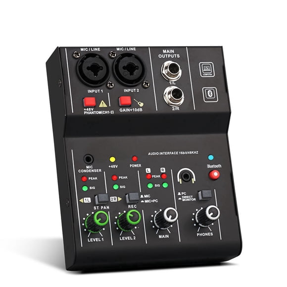 Mini Mezclador USB de 2 Canales, Interfaz de Audio Portátil Profesional, Consola de Tarjeta de Sonido para Guitarra, Estudio de Grabación y Canto.
