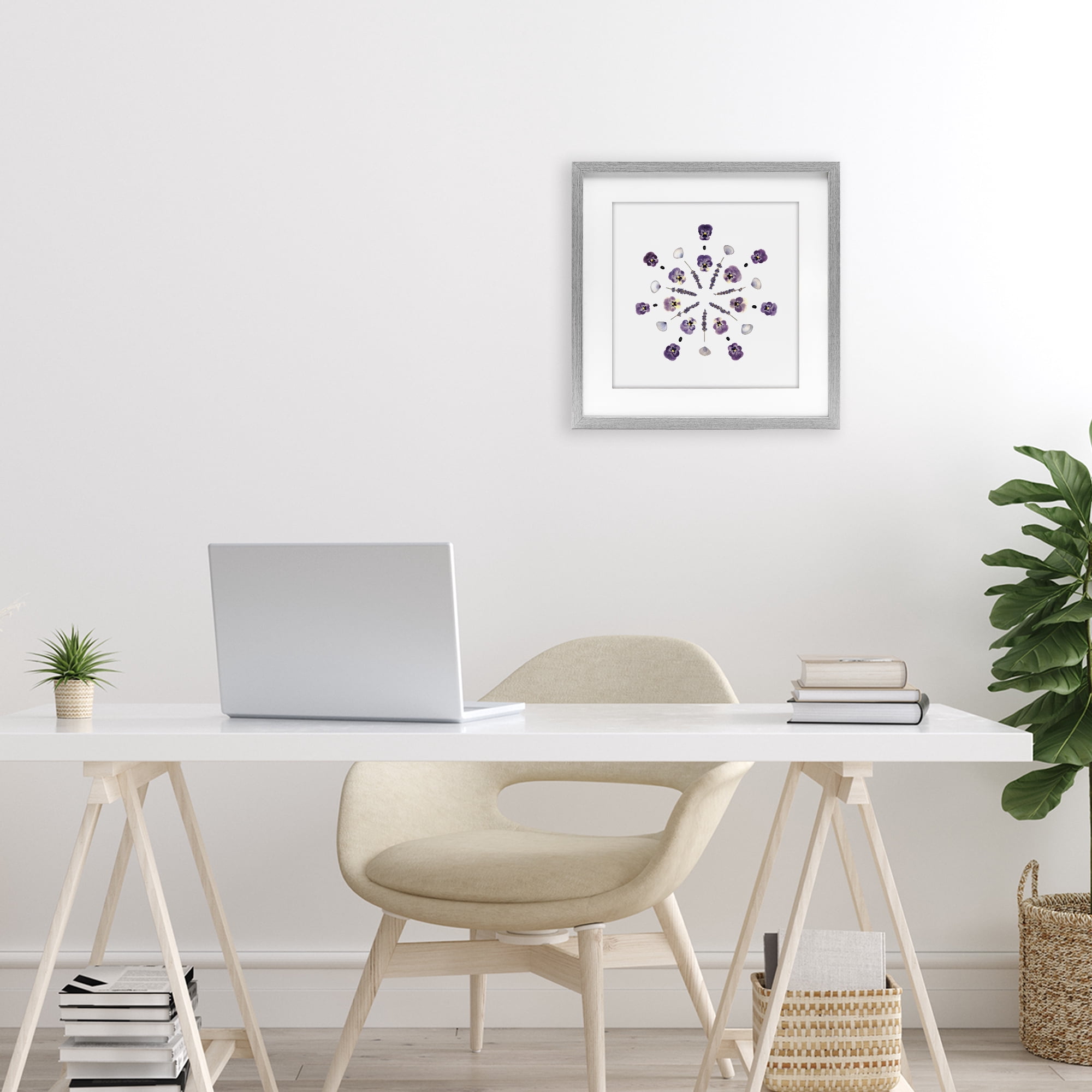 Stupell Industries Pansies & Lavender Symmetry Gray Framed Print Under Glass, design by Beth Adoette