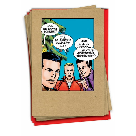 12 Funny Christmas Cards Pack (1 Design, 12 Cards) - Santas trophy wife B1963