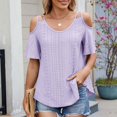 thumbnail image 5 of Fanxing Cold Shoulder Tops for Women Cutout Eyelet Blouses Short Sleeve T Shirts 2025 Summer Trendy Ruffle Sleeve Tunics Tees Shirt Purple,XXL, 5 of 8