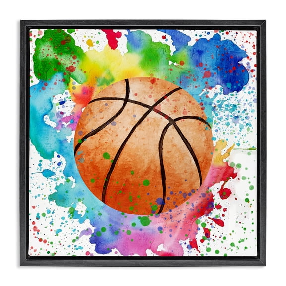 Stupell Industries Basketball with Bright Splash Sports & Sports Teams Painting Black Floater Framed Canvas Art Print Wall Art, 18 x 18
