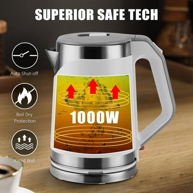 Electric Tea Kettle Double Layer Electric Kettle 1500w Fast Silent Boiling  Water Boiler Wireless Stainless Steel Hot Water Boiler Auto Shut-off Heater