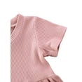 thumbnail image 3 of Franhais Baby Girls Solid Color Clothes Set, Ruffle Hem Short Sleeve O-neck Tops + Drawstring Shorts for Summer, 3 of 6