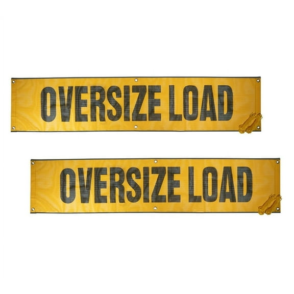 (2 Pack) 84"x18" Oversize Load Sign w/ Grommets & 44" (4) Ropes - Refletive Webbing on Corners - Mesh Wide Oversized Load Banner for Semi Trucks, Vehicles, Trailer
