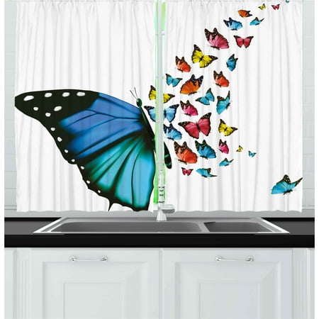 Colorful Bedroom Curtains Butterfly Curtains 2 Panels Set, Creative Conceptual Artwork Monarch Wings Colorful Realistic Natural Wildlife, Window Drapes for Living Room Bedroom, 55W X 39L Inches, Multicolor, by Ambesonne ()