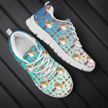 

Summer Ladies Lace Up Sport Running Shoes For Women 2023 Sneakers Casual Shoes Cartoon Angel Nurse Print Mesh Womens Flats