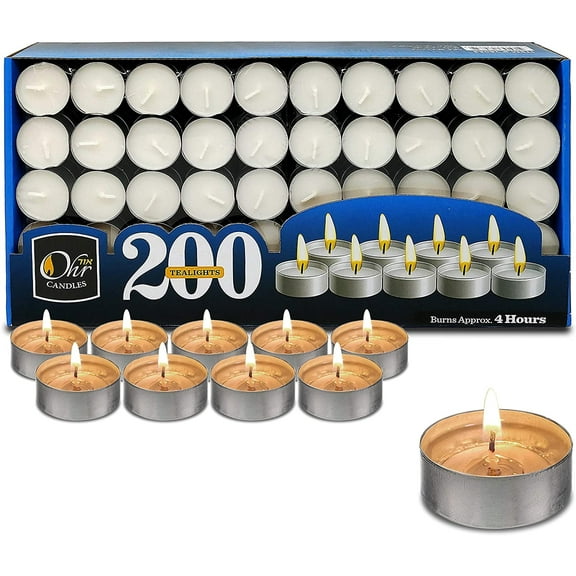 Ohr Candles, 4 Hour Bulk Unscented Tealight Candles - White (200 Pack)