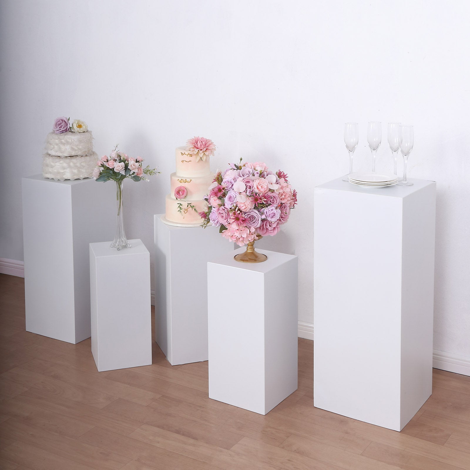 Square Metal Pillar Pedestal Display Stands 5 pcs/set - White– CV