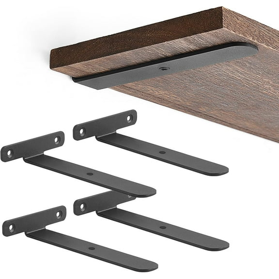 4 Pack Shelf Brackets Black Heavy Duty Metal Hidden L Bracket for Shelves Support, Minimalistic Floating Shelf Bracket 4 Inch Rustic Industrial Wall Shelf Brackets