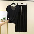 thumbnail image 2 of cfhntfmh Womens Two Piece Modal Pajama Set Short Sleeve Shirt with Long Pajama Pant Set Soft Pj Loungewear with Drawstring, 2 of 3