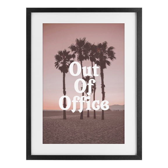 Stupell Industries Coastal Pink Tropical Out Of Office Black Framed Print Under Glass, 14 x 20, by Lil' Rue