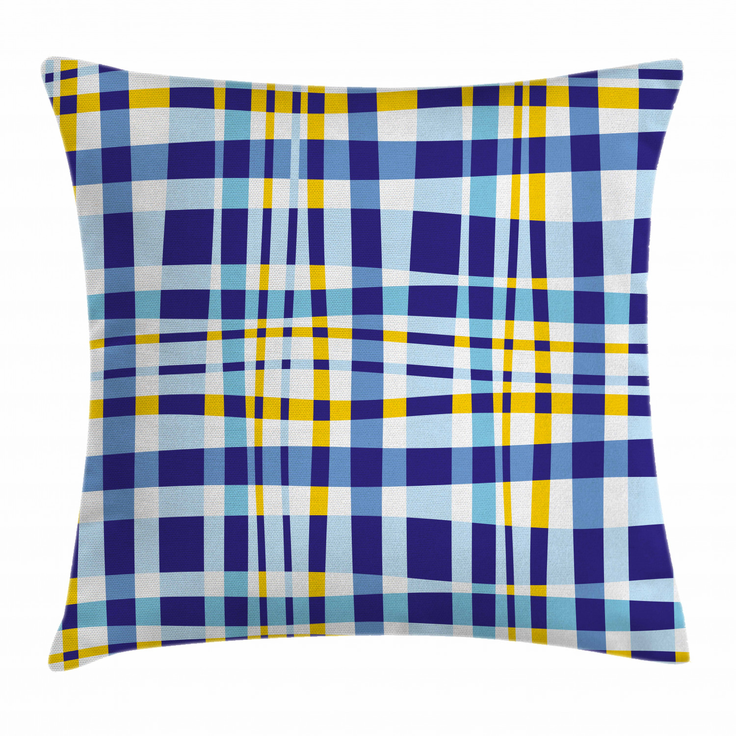 Yellow and Blue Throw Pillow Cushion Cover Retro Scottish Checkered Tartan with Color Stripes Lines Pattern Decorative Square Accent Pillow Case 16