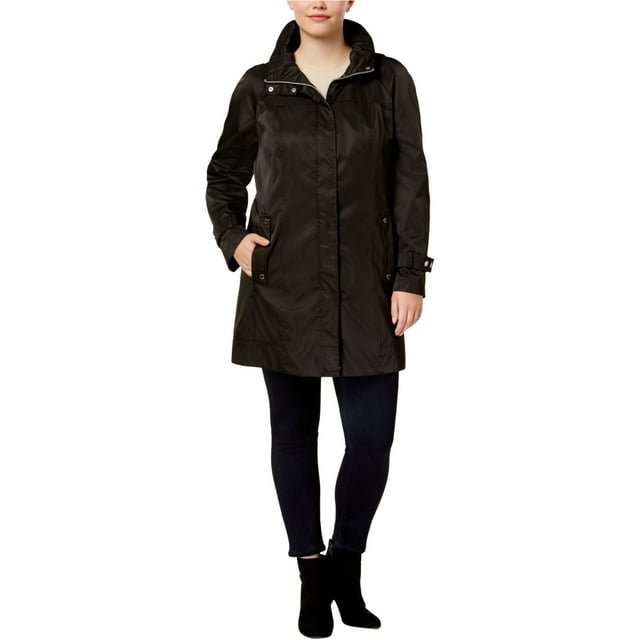 Calvin Klein Womens Long Packable Anorak Jacket, Black, Plus Size, 0X