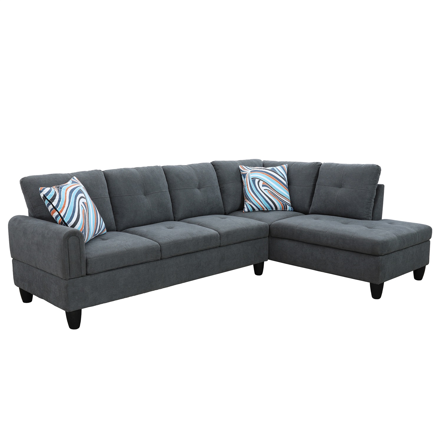 Hommoo Flannel Living Room Furniture Sets, 4-Seat Couches and Sofa Set, L Shaped Couch Set Sectional Sofa Set for Home, Apartment, Dorm, Dark Gray(No Ottoman)