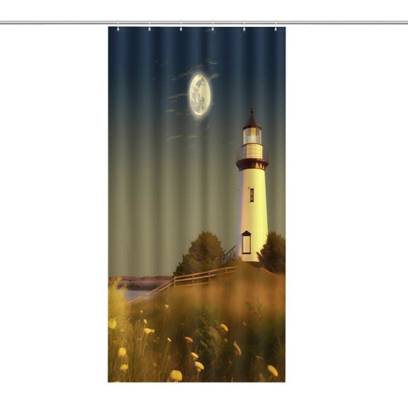 RKSupls Waterproof Shower Curtain, Lighthouse Moon Grassy Field Polyester Shower Curtain with Hooks for Chic Elegant Home Bathtub Bathroom Decor Washable
