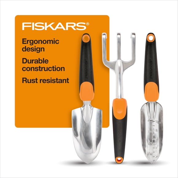 Set de herramientas de jardinería Fiskars 3 en 1 de aluminio fundido resistente al óxido