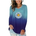 thumbnail image 2 of Scyoekwg Womens Long Sleeve Tops V Neck Florl Print Graphic Tee Casual Loose Fit Lightweight Blouse Gradient Color Womens Tops #B05-Blue XL, 2 of 4