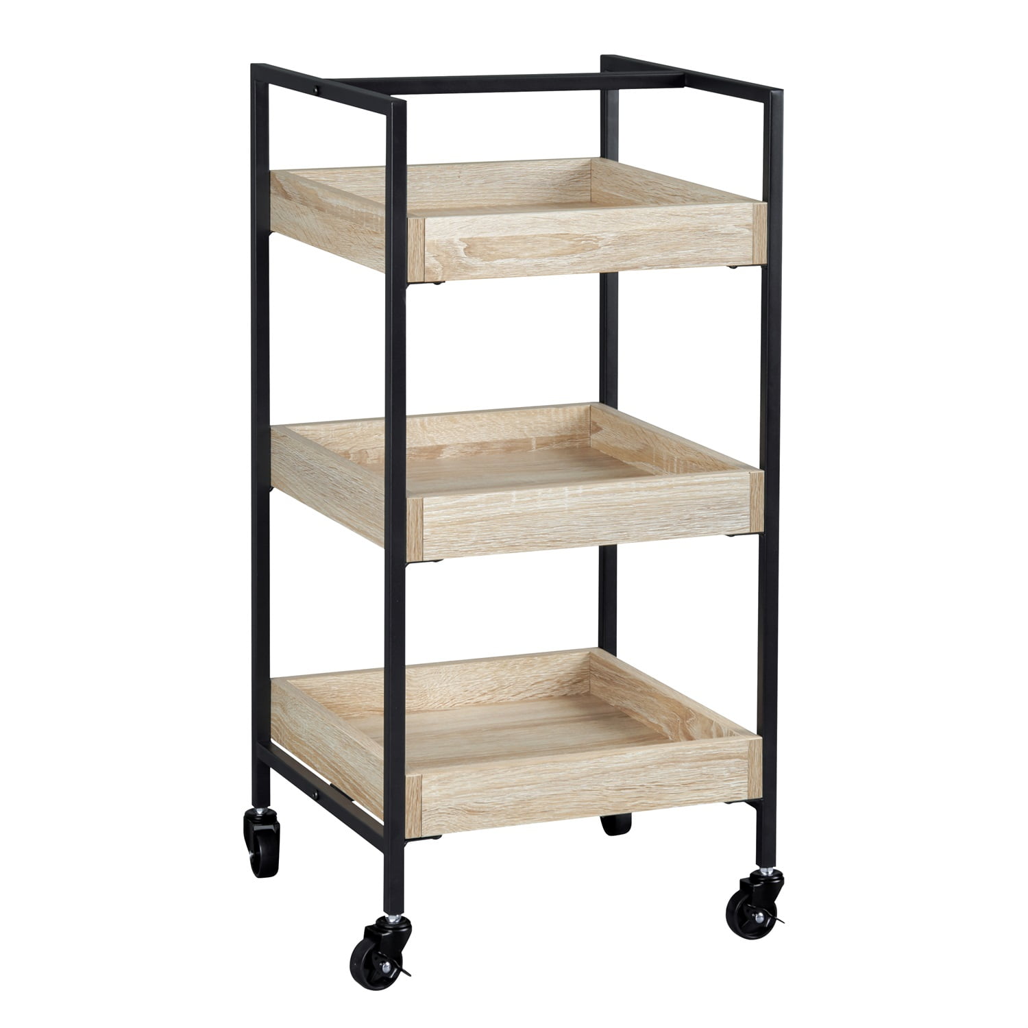 Kadyn 3-tier Wooden Rolling Utility Kitchen Storage Cart, Kitchen Storage Rolling Cart for Narrow Space, Heavy Duty Storage Basket Organizer Shelves on Wheels, Brown