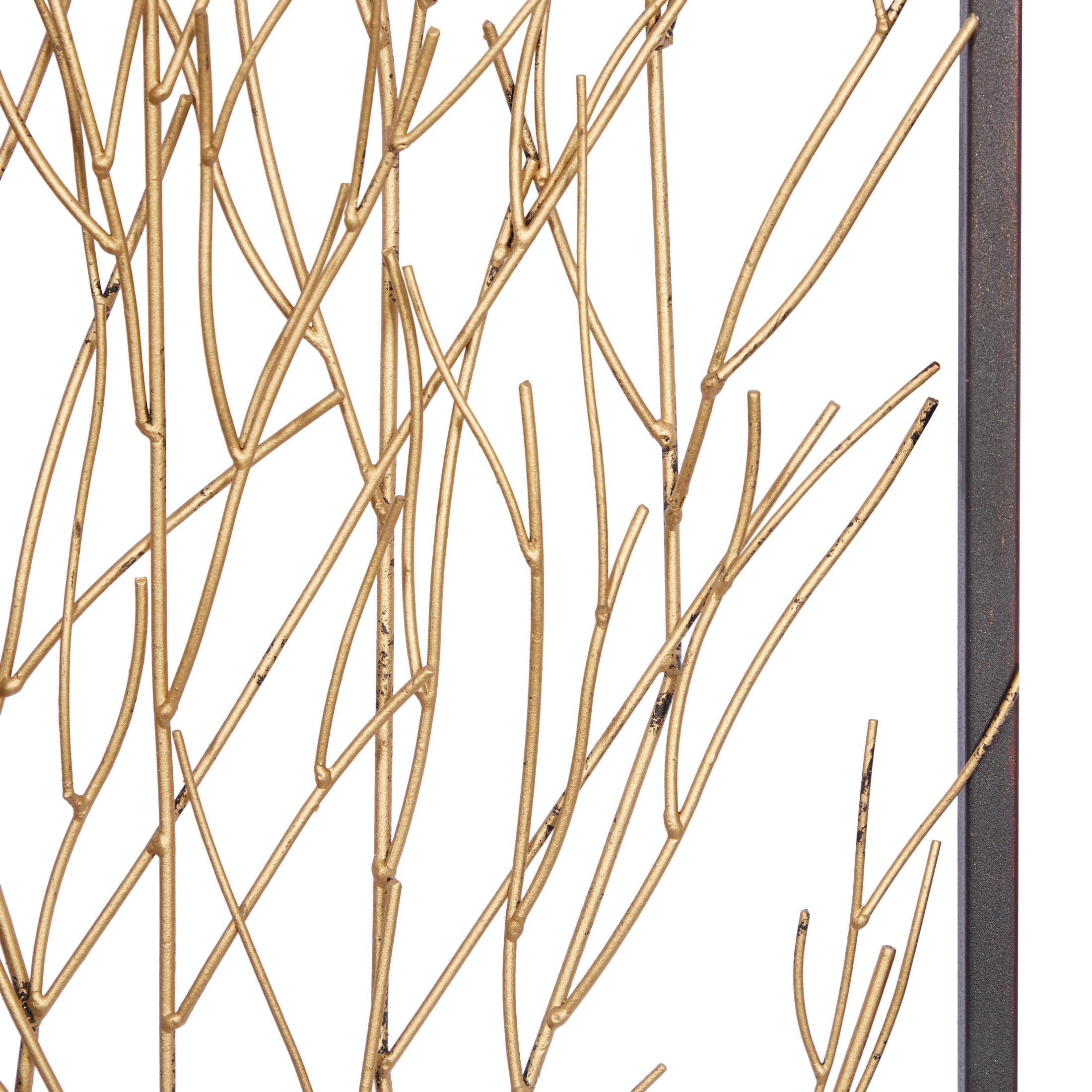 DecMode Black Metal Branch Tree Wall Decor with Metallic Copper, Silver, and Gold (3 Count)