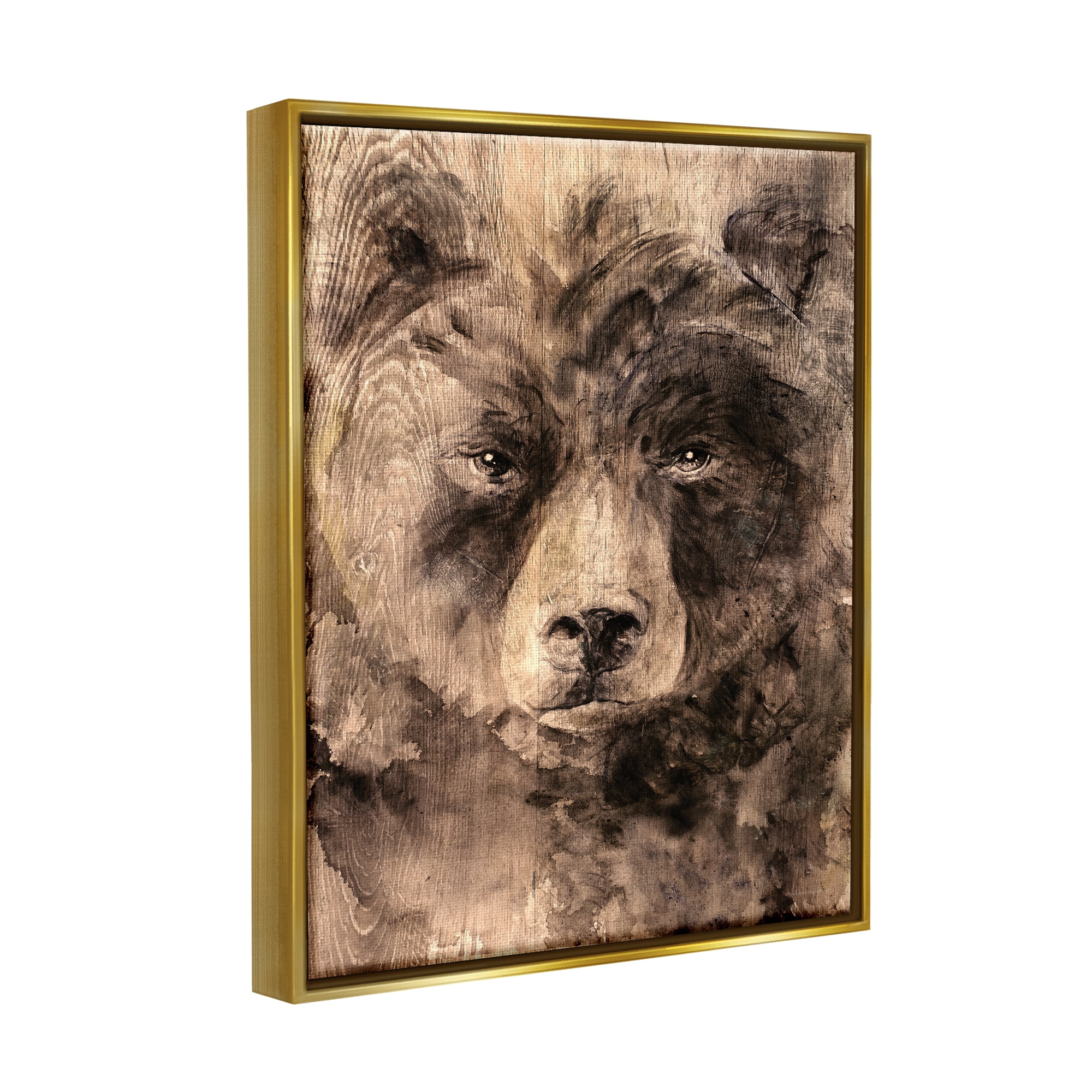Stupell Industries Rustic Bear Portrait Animals & Insects Painting Gold Floater Framed Art Print Wall Art, 25 x 31