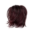 thumbnail image 2 of Bradem Women's Short Clip-in Ponytail Extensions - Wine Red with Black Root, Bendable Metal Messy Bun, Straight Synthetic Hairpiece, 2 of 3