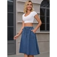 thumbnail image 2 of DARING DIVA Women's Denim A-Line Flare Midi Jean Skirt with Pockets Small Blue, 2 of 7