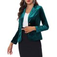 thumbnail image 5 of INSPIRE CHIC Women's Vintage Velvet Blazer Notched Lapel Button Front Wear-to-Work Jacket L Emerald Green, 5 of 7