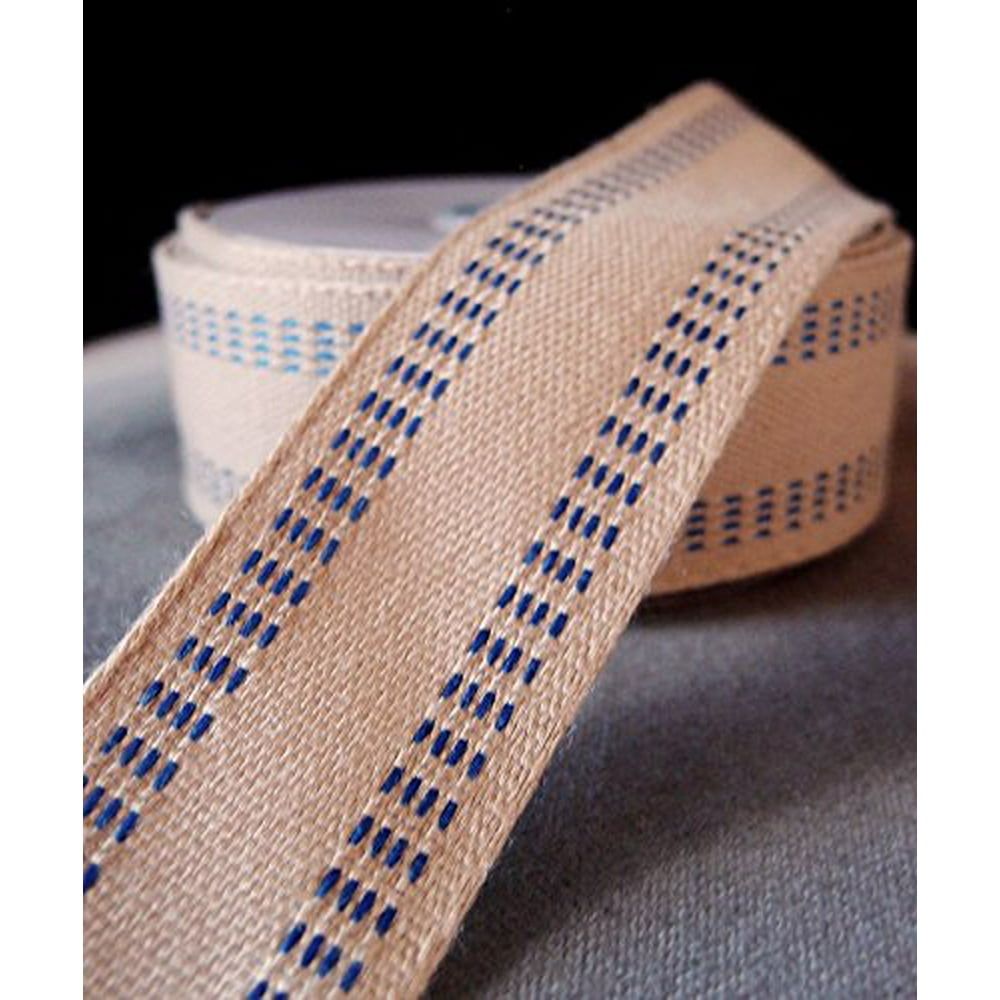 AKTrading Polyester Blend Burlap bing Ribbon with Stitching, 1.5
