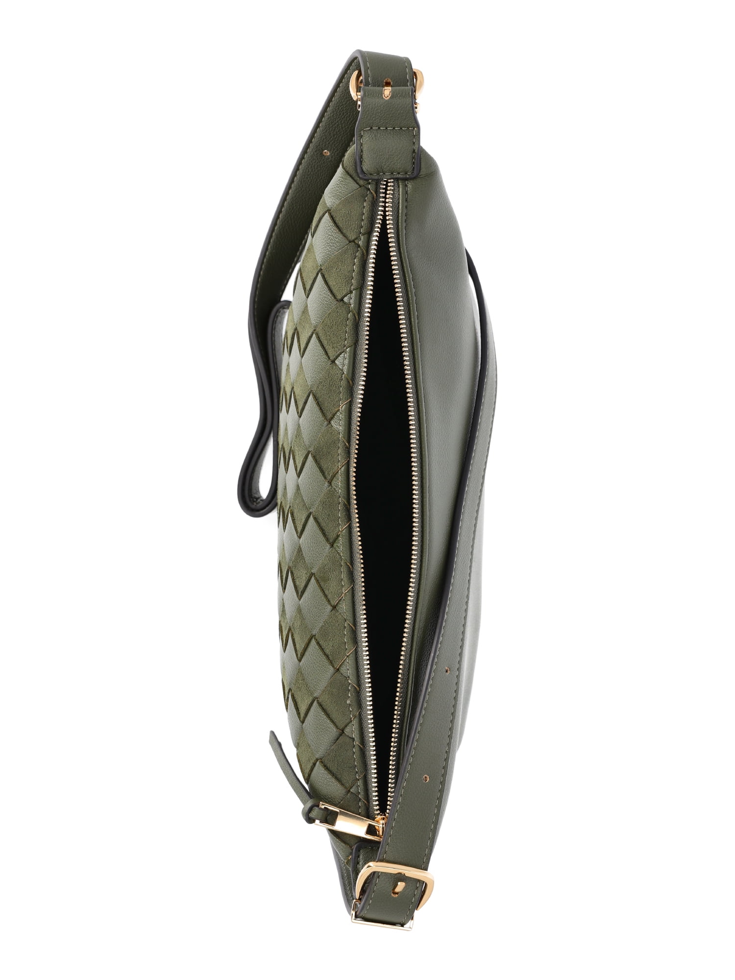Time and Tru Women's Woven Faux Leather and Suede Sling Crossbody Bag, Olive
