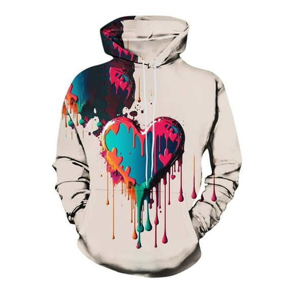 fartey Men's Valentine Day Fleece Lined Hoodie Funny Cute Love Heart Graphic Print Pullover Sweatshirt Warm Long Sleeve Pockets Sweater Shirts with Drawstring, S-4XL