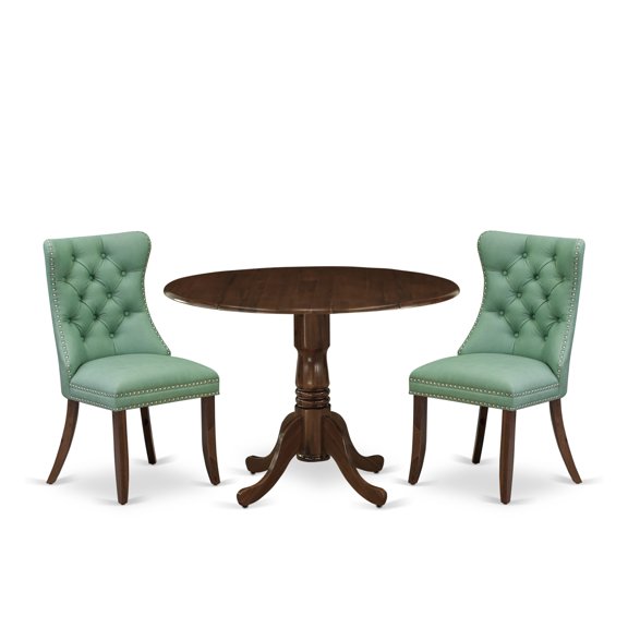 East West Furniture 3 Piece Kitchen Table Set Contains a Round Dining Table with Dropleaf