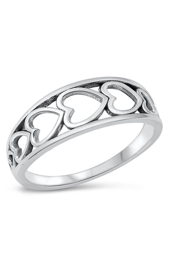 Sterling Silver Graduated Open Heart with Split Shank Ring Size 9