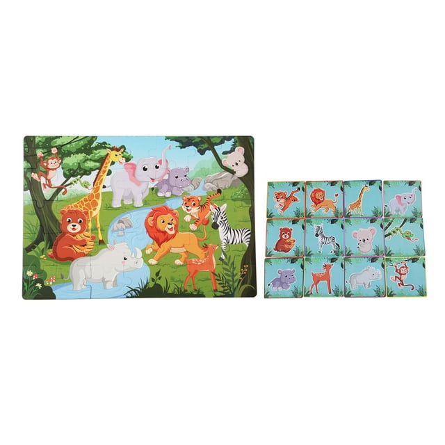 Rompecabezas de suelo para niños, rompecabezas de animales con forma de rompecabezas a juego, juguetes con tallo, creatividad, imaginación para regalo