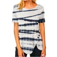 thumbnail image 2 of Wycnly Womens Tops Dressy Casual Vintage Striped Irregular Button Hem Breathable Comfy Tunic Shirts Summer Short Sleeve Crewneck Tops Floral Print Blouse Navy l, 2 of 5