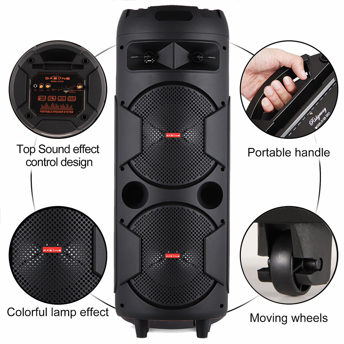 Lohoms Portable Wireless Speaker, Rechargeable Dual 8" Subwoofer Trolley Bluetooth Speaker Woofer Party PA Sound Audio System Mic