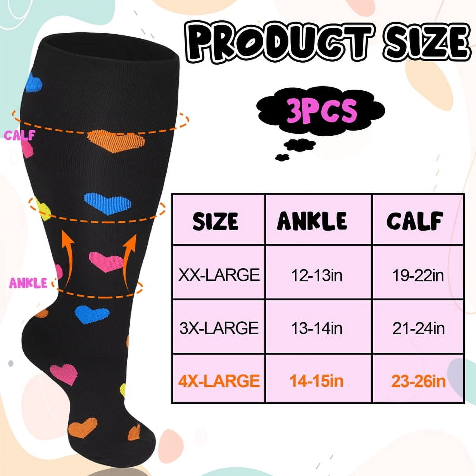 Hengguang 3 Pairs Plus Size Compression Socks for Women & Men, 20-30 mmHg Wide Calf Extra Large Knee High Flight Socks Compression Stockings for Circulation Support4xl