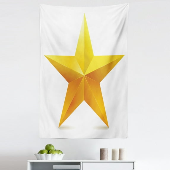Yellow Tapestry, Single Yellow Ombre Star Plain Background Christmas Celebration Inspired Print, Fabric Wall Hanging Decor for Bedroom Living Room Dorm, 5 Sizes, Yellow White, by Ambesonne